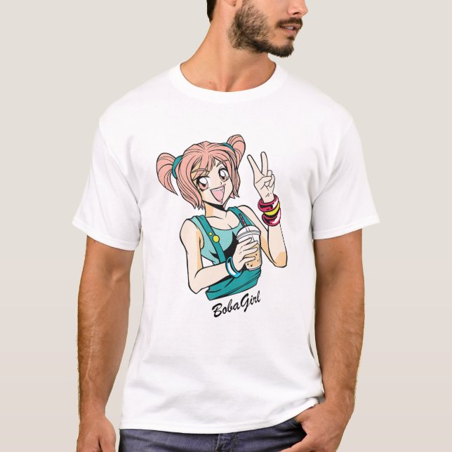 Camiseta Chica de Boba, Chica Anime, Beba Un Té De Burbuja (Anverso)