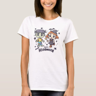 Camiseta Chica de brujas y niño zombi travieso