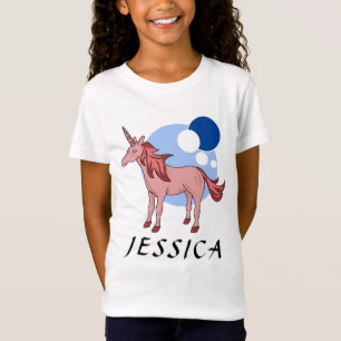 Camiseta Chica de burbujas de unicornio azul rosado nombre 