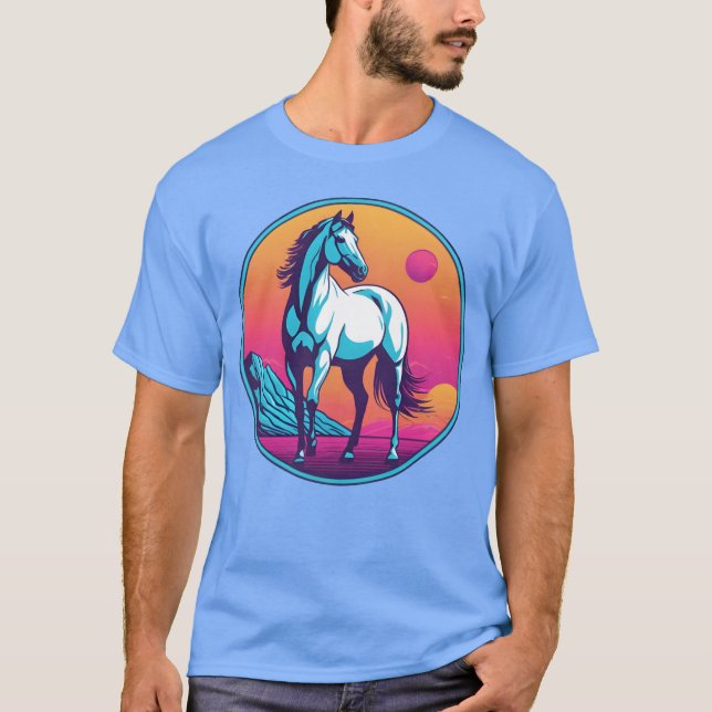 Camiseta Chica de Caballos de Synthwave (Anverso)