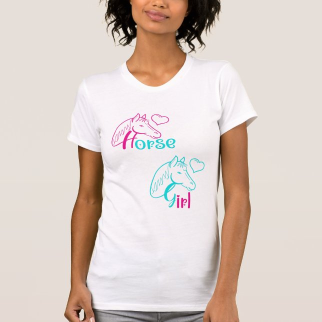 Camiseta Chica de caballos en rosa y turquesa (Anverso)