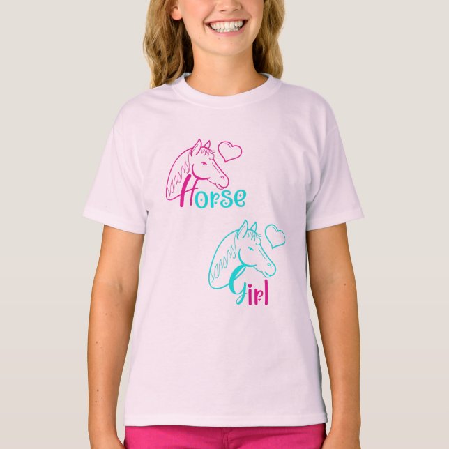 Camiseta Chica de caballos en rosa y turquesa (Anverso)