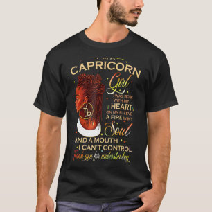 Camiseta Chica de Capricorn Afro Locs Chica Rótulos Zodiac