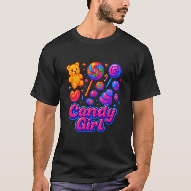 Camiseta Chica de Caramelo Dulce Piruleta Algodón de Azúcar (Anverso)