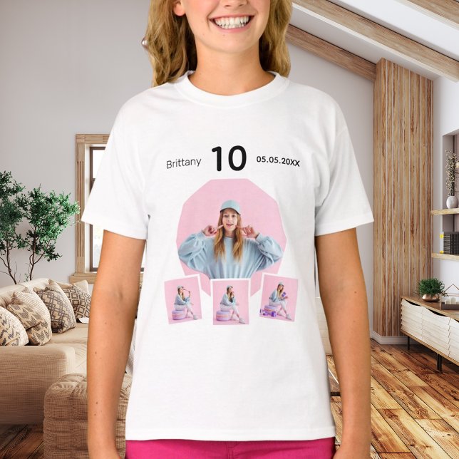 Camiseta Chica de collage de nombres de cumpleaños por edad (Subido por el creador)