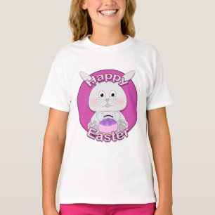 Camiseta Chica de conejito rosado con cesta de huevos de Pa