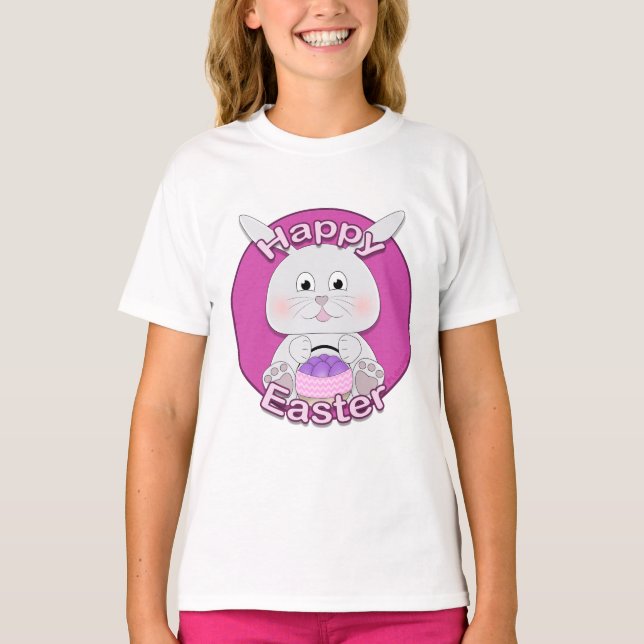 Camiseta Chica de conejito rosado con cesta de huevos de Pa (Anverso)