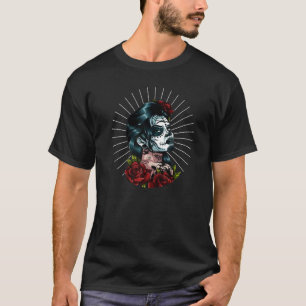 Camiseta Chica de cráneo de azúcar Rosas Dia De Los Muertos