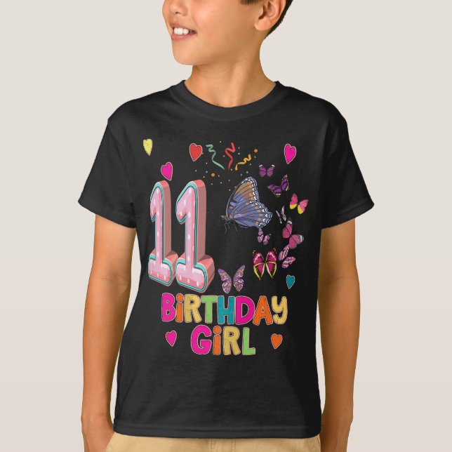 Camiseta chica de cumpleaños 11 mariposas Chicas de 11 años (Anverso)