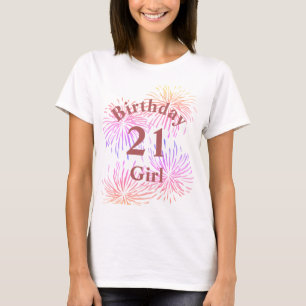 Camiseta Chica de cumpleaños 21 de fuegos artificiales rosa
