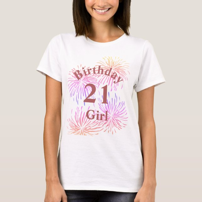 Camiseta Chica de cumpleaños 21 de fuegos artificiales rosa (Anverso)