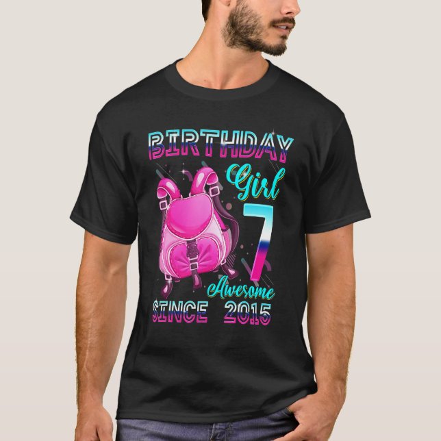 Camiseta Chica de cumpleaños 7 desde 2015 mochila rosa (Anverso)