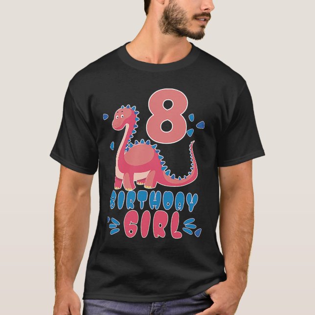 Camiseta Chica de cumpleaños 8 años de edad Dinosaurios que (Anverso)