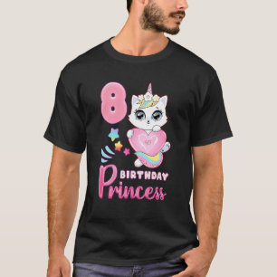 Camiseta Chica de Cumpleaños 8 Años Gato Lindo Unicornio Co