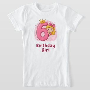 Camiseta Chica de cumpleaños con corona y número 6