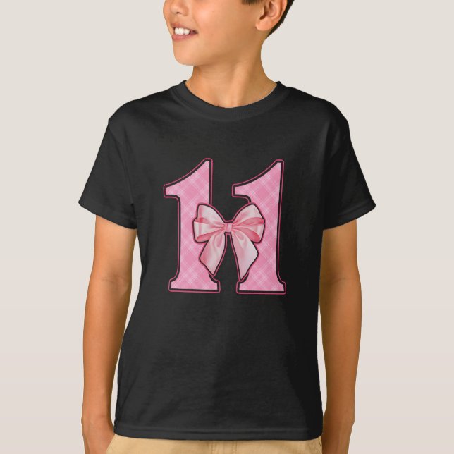 Camiseta Chica de cumpleaños Coquette Rosa Bow de 11 años (Anverso)