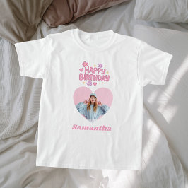 Camiseta Chica de cumpleaños corazón de foto rosa