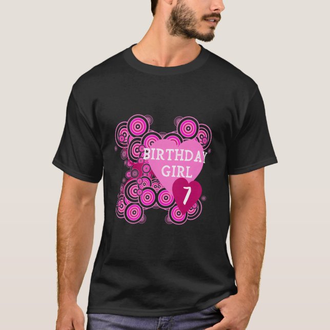 Camiseta Chica De Cumpleaños Corazones Rosadas Séptimo Cump (Anverso)