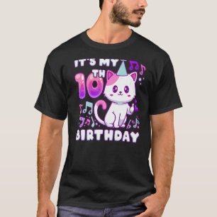 Camiseta Chica de cumpleaños de 10 años, gatito de K-pop co