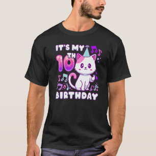 Camiseta Chica de cumpleaños de 10 años, gatito de K-pop co