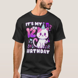 Camiseta Chica de cumpleaños de 12 años, gatito de K-pop co