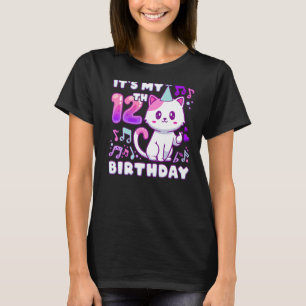 Camiseta Chica de cumpleaños de 12 años, gatito de K-pop co