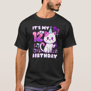 Camiseta Chica de cumpleaños de 12 años, gatito de K-pop co