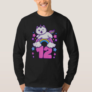 Camiseta Chica de cumpleaños de 12 años, gato, unicornio, 1