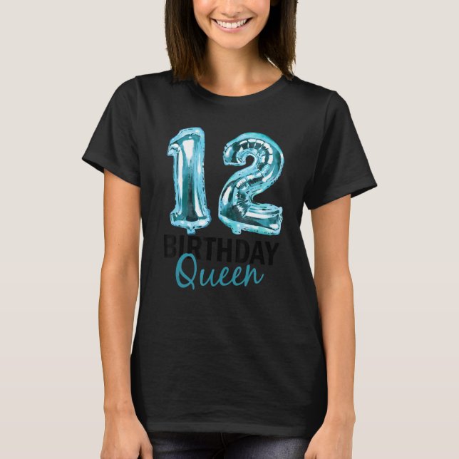 Camiseta chica de cumpleaños de 12 años Impresión de globos (Anverso)