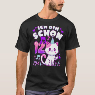 Camiseta Chica de cumpleaños de 12 años, K-pop, gatito, en