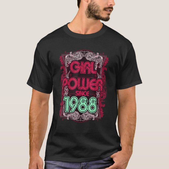 Camiseta chica de cumpleaños de 1988 Power Retro Estilo de  (Anverso)
