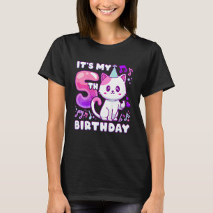 Camiseta Chica de cumpleaños de 5 años, gatito de K-pop con