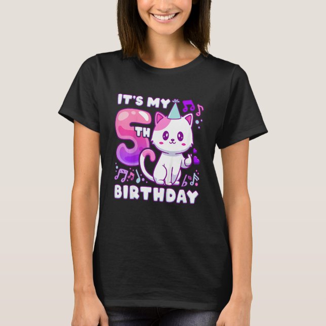 Camiseta Chica de cumpleaños de 5 años, gatito de K-pop con (Anverso)