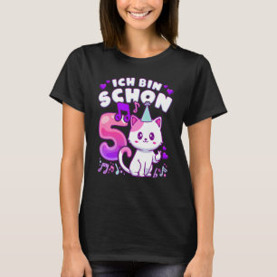 Camiseta Chica de cumpleaños de 5 años, K-pop, gatito, en