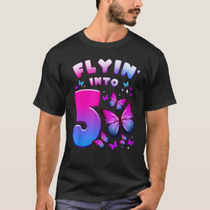 Camiseta Chica de cumpleaños de 5 años, mariposa, número 5