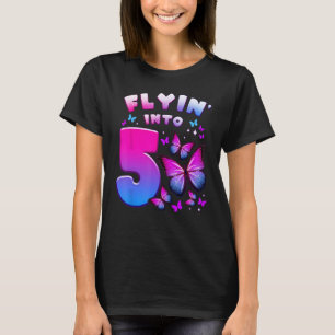 Camiseta Chica de cumpleaños de 5 años, mariposa, número 5