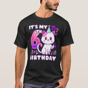 Camiseta Chica de cumpleaños de 6 años, gatito K-pop con al
