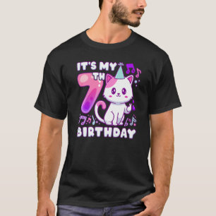 Camiseta Chica de cumpleaños de 7 años, gatito K-pop con al