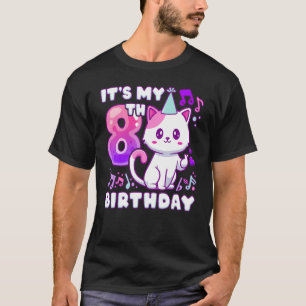 Camiseta Chica de cumpleaños de 8 años, gatito K-pop con al