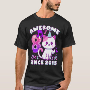 Camiseta Chica de cumpleaños de 8 años, nacido en 2015, gat