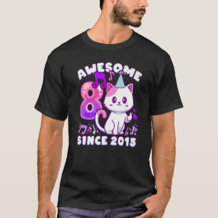 Camiseta Chica de cumpleaños de 8 años, nacido en 2015, gat