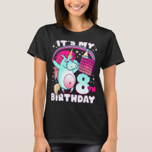 Camiseta Chica de cumpleaños de 8 años, Unicorn, Pop It, 8b