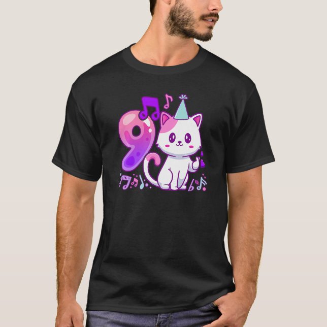 Camiseta Chica de cumpleaños de 9 años de edad, corazón del (Anverso)