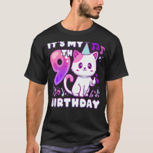 Camiseta Chica de cumpleaños de 9 años, gatito K-pop con al