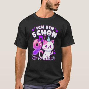 Camiseta Chica de cumpleaños de 9 años, K-pop, gatito, en a