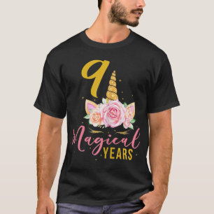 Camiseta chica de cumpleaños de 9 años Unicornio 9