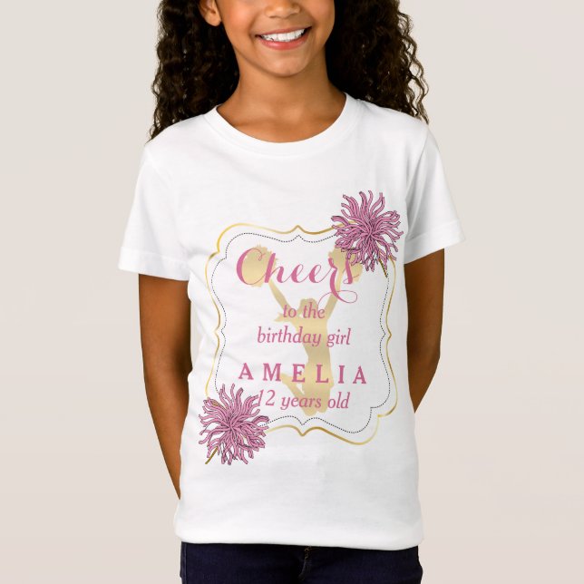Camiseta Chica de cumpleaños de animadores rosados (Anverso)