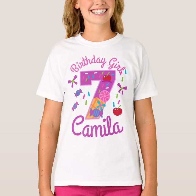 Camiseta Chica de cumpleaños de Candyland Séptimo lollipop (Anverso)