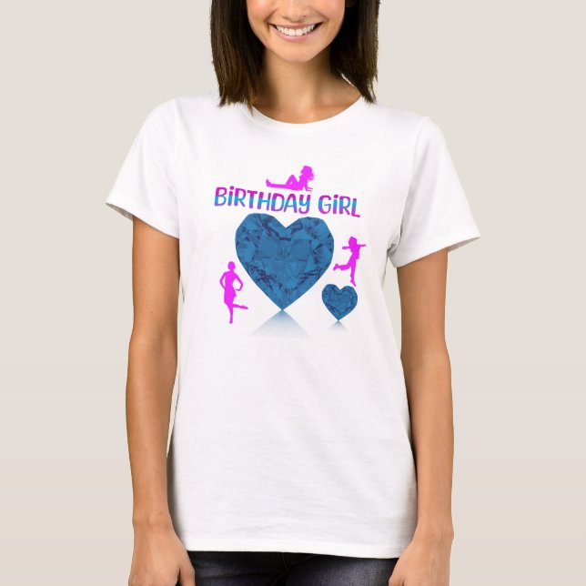 Camiseta chica de cumpleaños de corazones azules (Anverso)