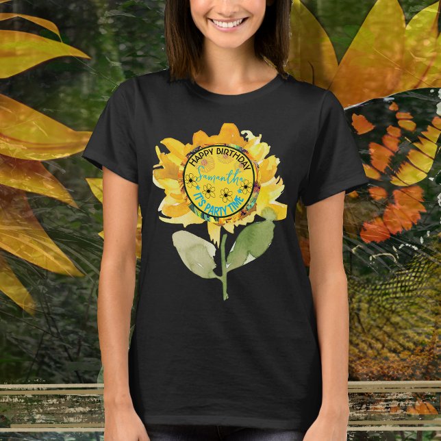 Camiseta Chica de cumpleaños de mamá girasol negro (Sunflower Mom's Birthday Girl Black T-Shirt)